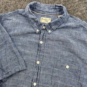 WEATHERPROOF VINTAGE Shirt Mens 2XL Washable Linen Button Down Short Sleeve Blue